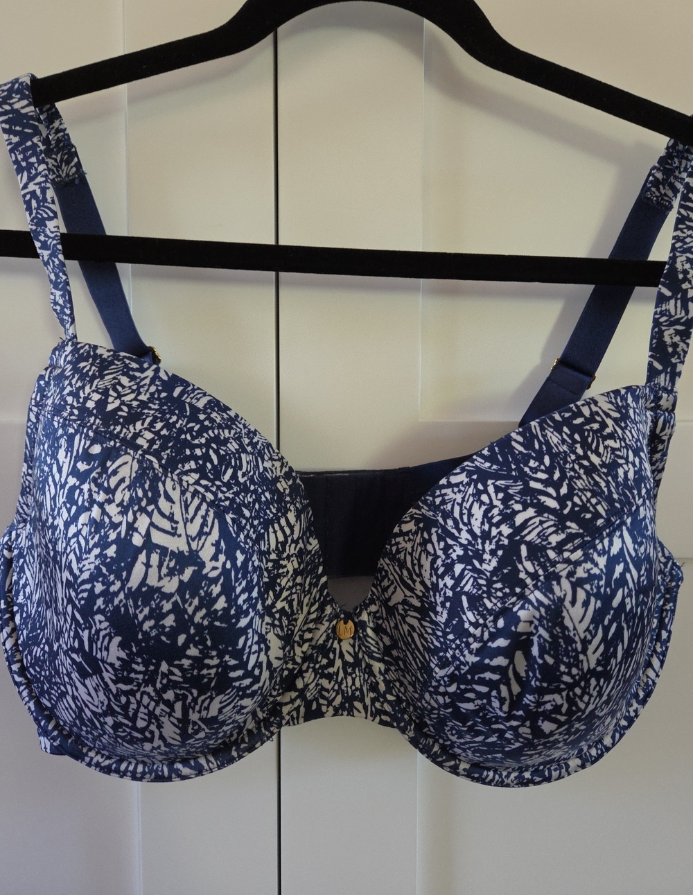 Le Mystere Navy & White Abstract Print Underwire Bra with Gold Accent